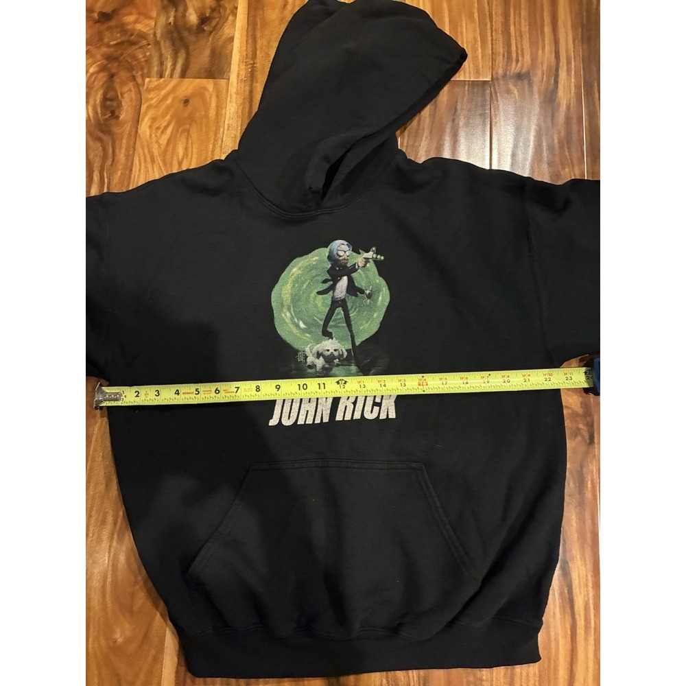 Gildan Rick and Morty John Rick Wick Parody Black Hoodie Mens Large - Picture 6 of 7